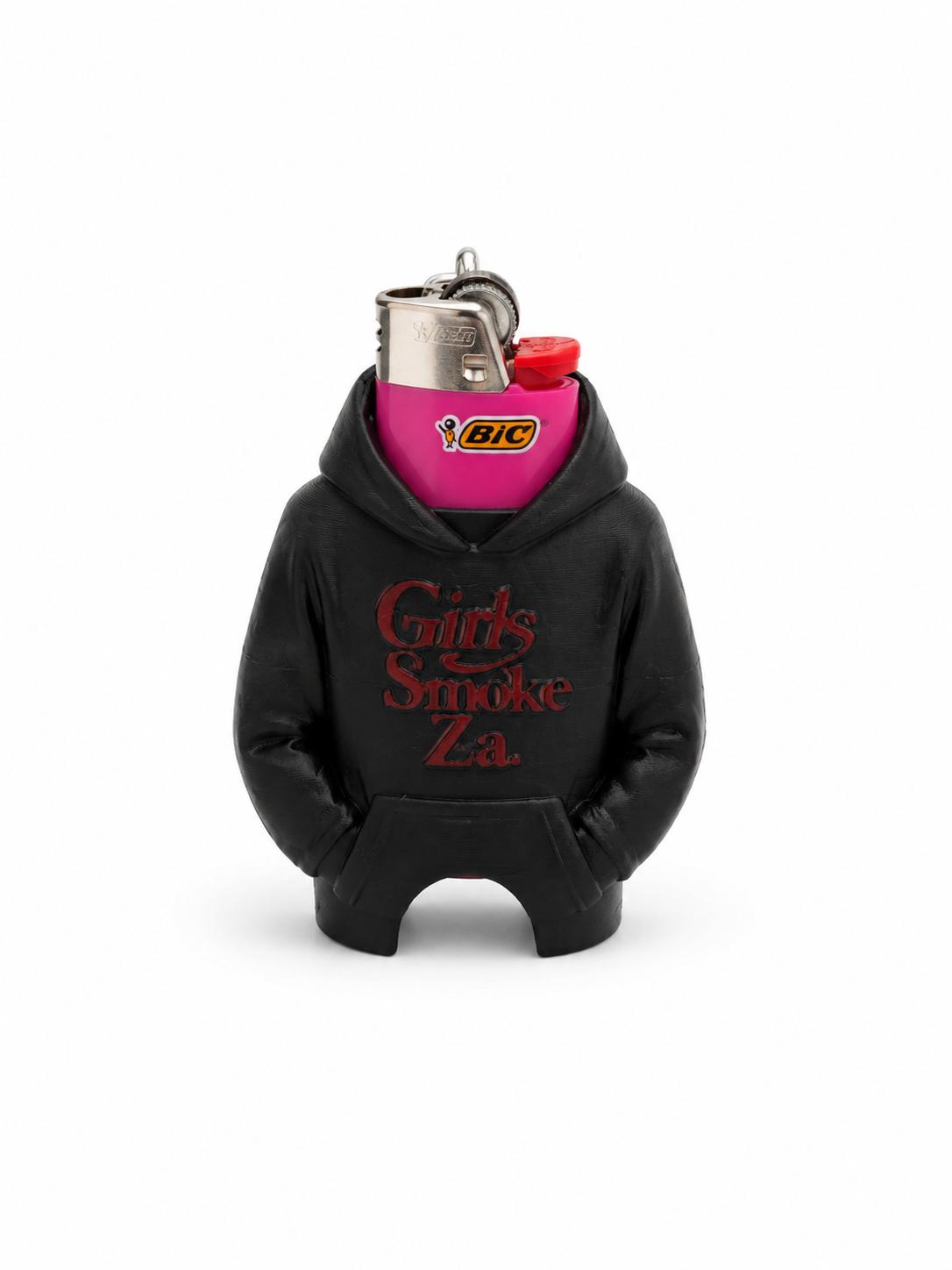 Girls Smoke Za Hoodie Lighter Holder Keychain (black)