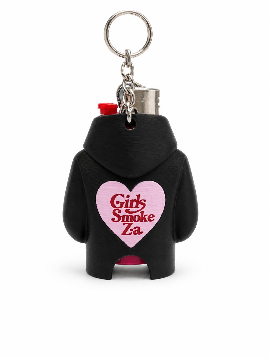 Girls Smoke Za Hoodie Lighter Holder Keychain (black)