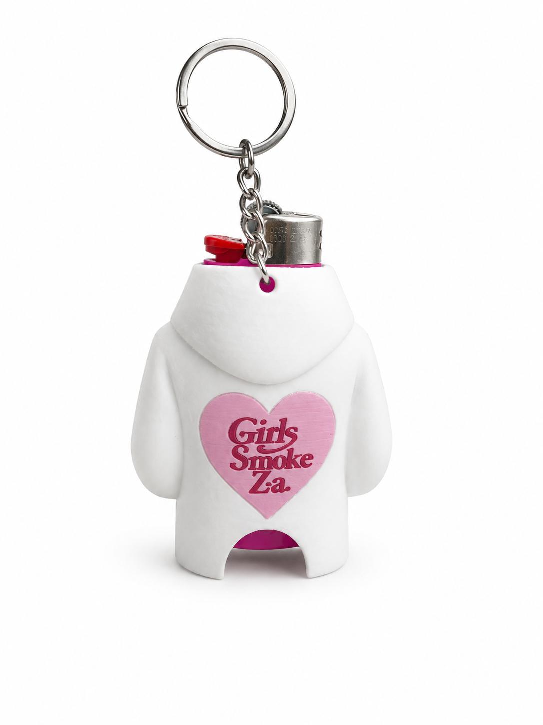 Girls Smoke Za Hoodie Lighter Holder Keychain (white)